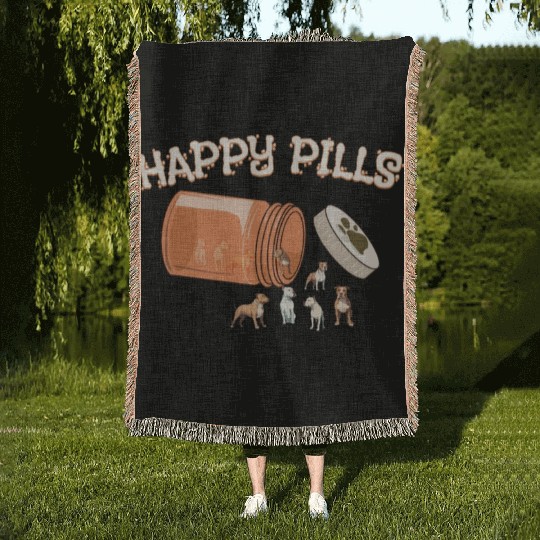 Happy Pills Pitbull Funny Dog Lover Humor Pharmacy Woven Blankets