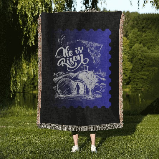 He Is Risen. Angel and singing; Classic drawing Woven Blankets