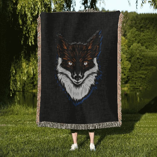 Vector illustration of fox head Woven Blankets classique