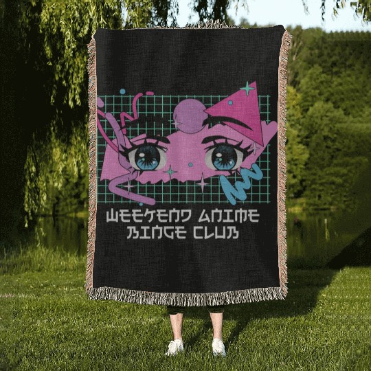 Weekend Anime Binge Club Kawaii Japanese Cute Japa Woven Blankets