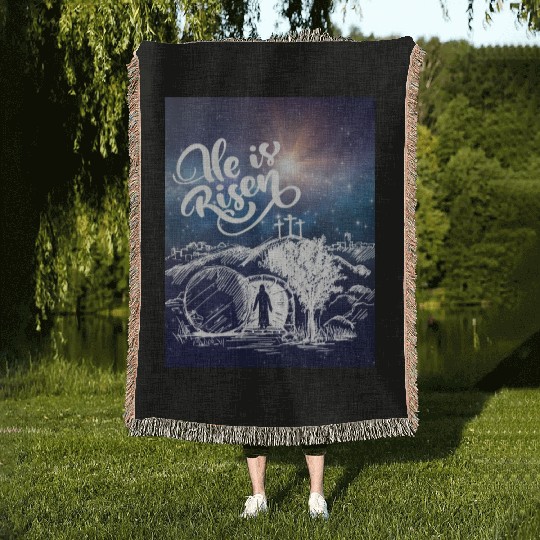 He Is Risen!Jesus,Easter, Bright & Morning Star Woven Blankets