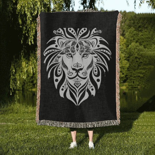 Black and White Lion Design Woven Blankets
