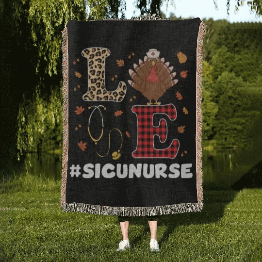 Funny SICU Nurse Thanksgiving Costume Woven Blankets