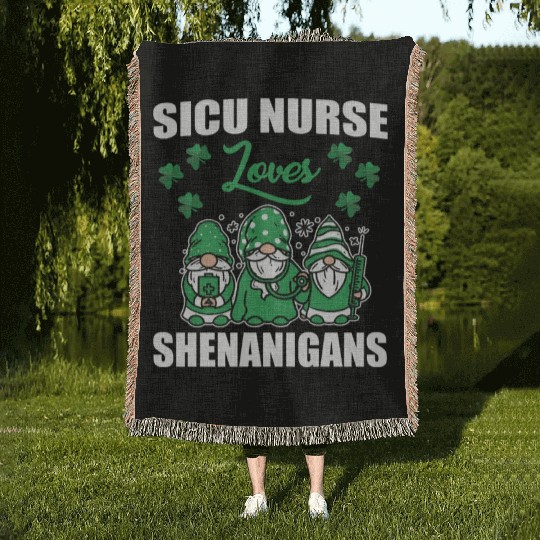 SICU Nurse Loves Shenanigans St. Patricks Day Woven Blankets