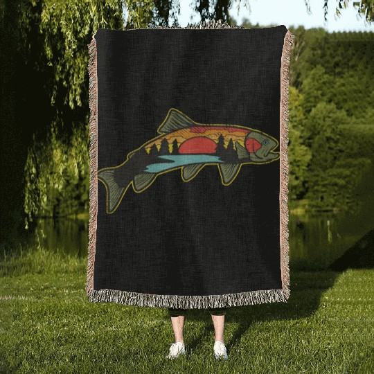Trout Fishing Angler Nature Trout Bass Woven Blankets