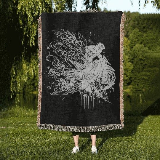 Racing Motorcycle Splash Style Woven Blankets