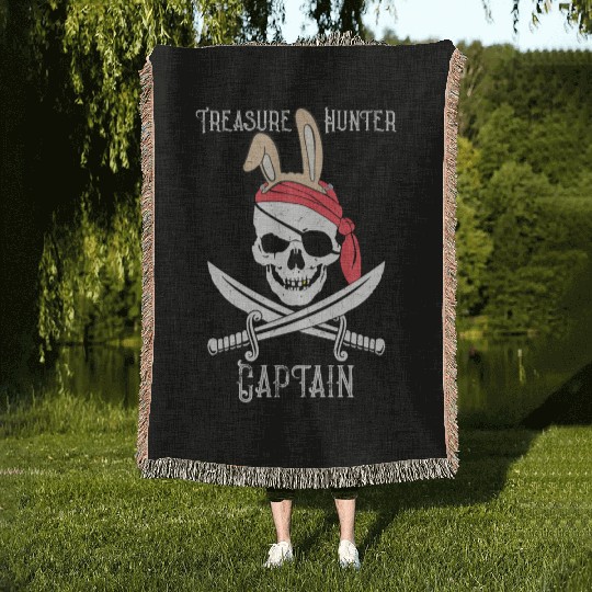 Jolly Roger Pirate Easter Bunny Treasure Hunter Woven Blankets