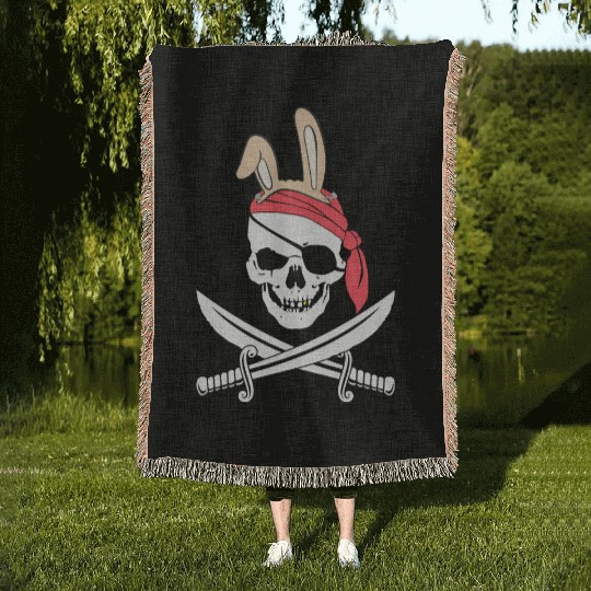 Jolly Roger Easter Funny Bunny Apparel for Egg Woven Blankets
