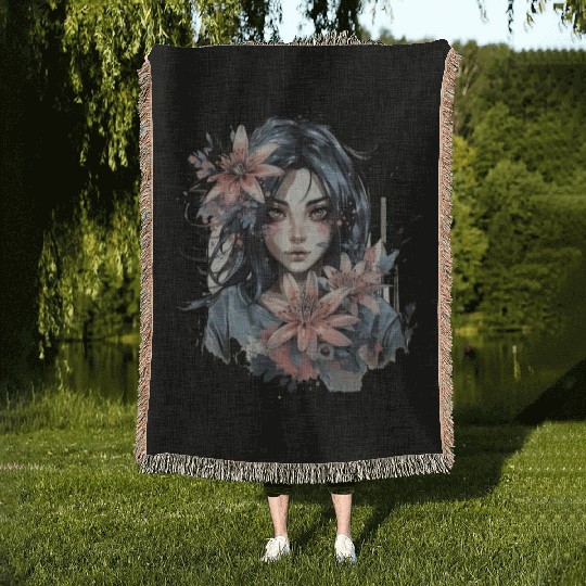 Japanese Spider Lily Soft Anime Aesthetic Flower Woven Blankets