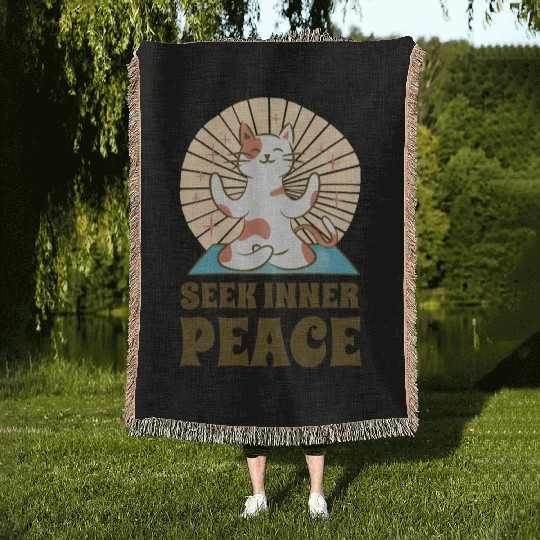Serenity Cat Yoga Cat Owner Meditation Yoga Fan Woven Blankets