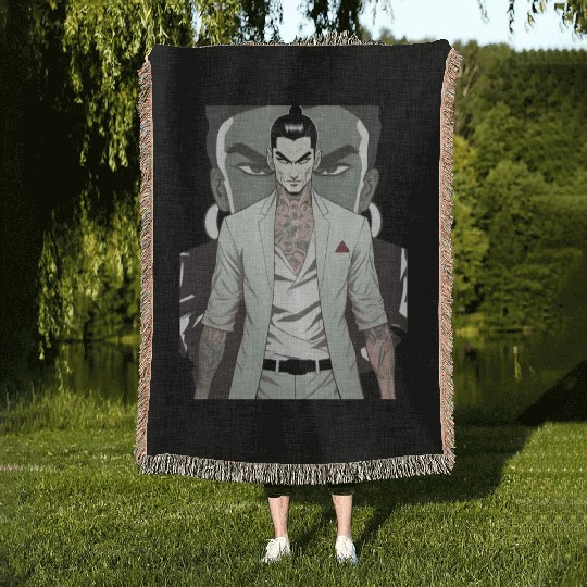 Japan Yakuza Greeny Face Woven Blankets