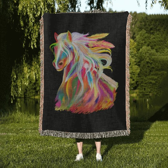 Horse Head Watercolor Equestrianhorse for girlswat Woven Blankets