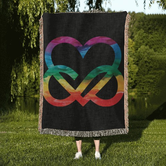 Infinite Love Rainbow Heart LGBTQ Pride Heart Woven Blankets