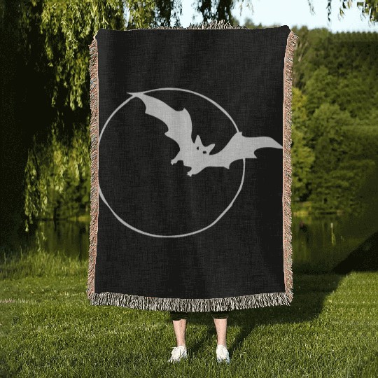 Bat & Moon White Woven Blankets