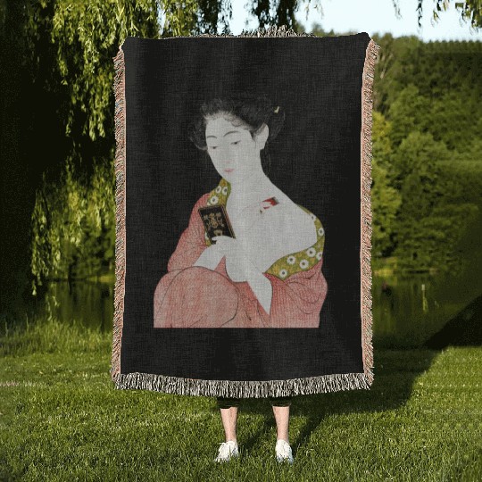 Geisha Japanese Woman Ukiyoe Vintage art Woven Blankets