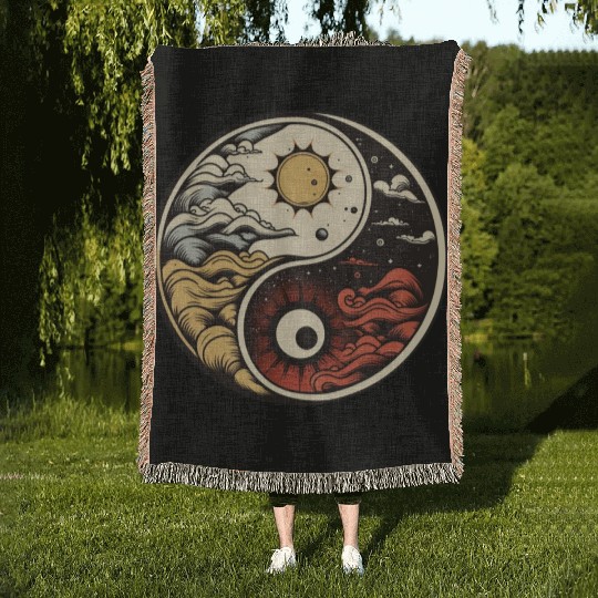 Sun and moon yin yang Woven Blankets