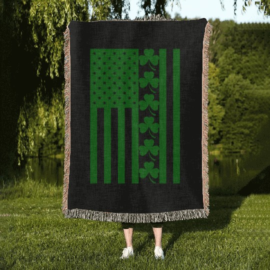 St Patricks Day American Flag Woven Blankets