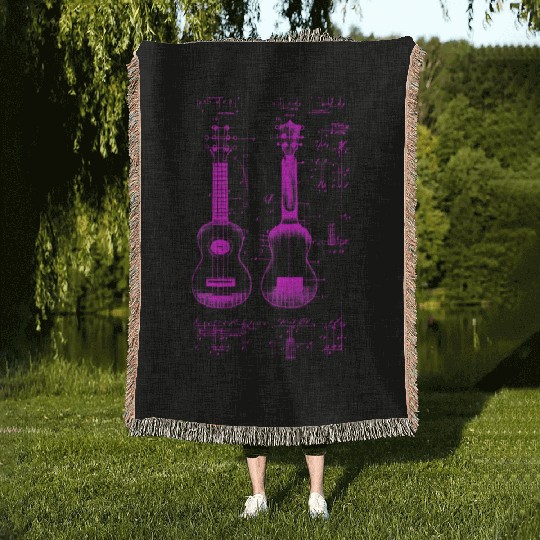 Ukulele Leonardo Da Vinci Sketch Blueprint Woven Blankets