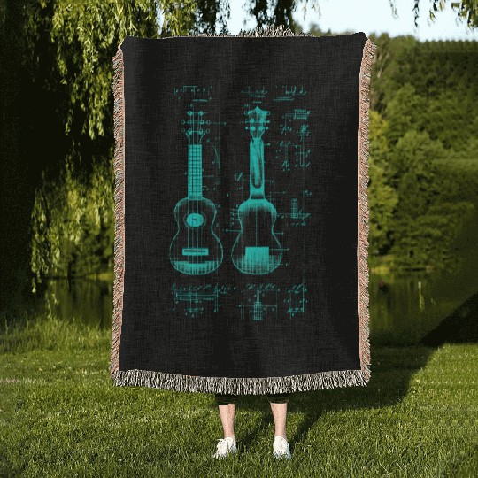 Ukulele Leonardo Da Vinci Sketch Blueprint Woven Blankets