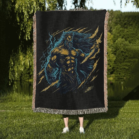 Zeus God of thunder and lightning Woven Blankets