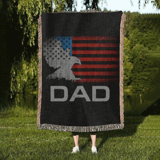Dad US American Flag For Men Father's Day Husband Woven Blankets