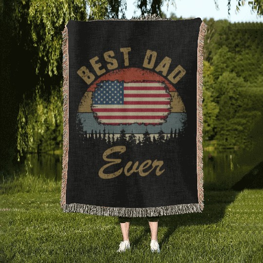 Best Dad Ever US American Flag Patriotic Fathers Woven Blankets