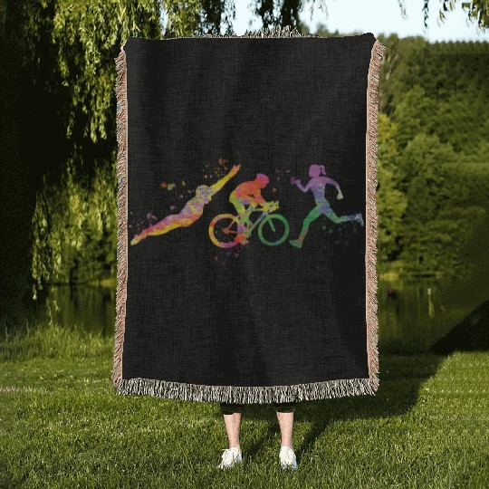 Watercolor Womens Triathlon Woven Blankets