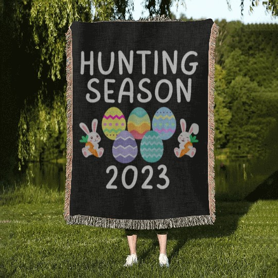 Hunting Season Egg Hunt Eggs Funny Easter Day 2023 Woven Blankets