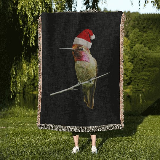 Hummingbird Santa Cute Christmas Hat Design for Bi Woven Blankets