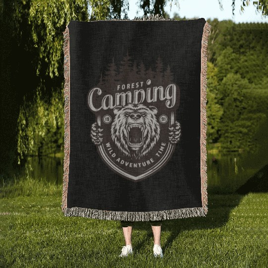 FOREST CAMPING WILD ADVENTURE TIME Woven Blankets