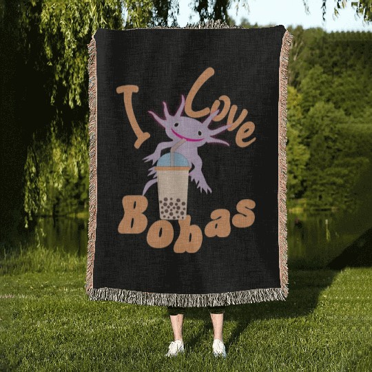 boba axolotl Woven Blankets
