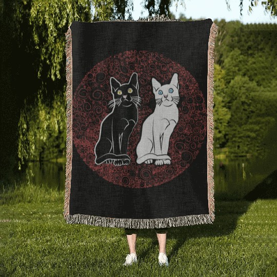 Back & white cat's Woven Blankets