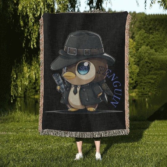 Spy Penguin Woven Blankets