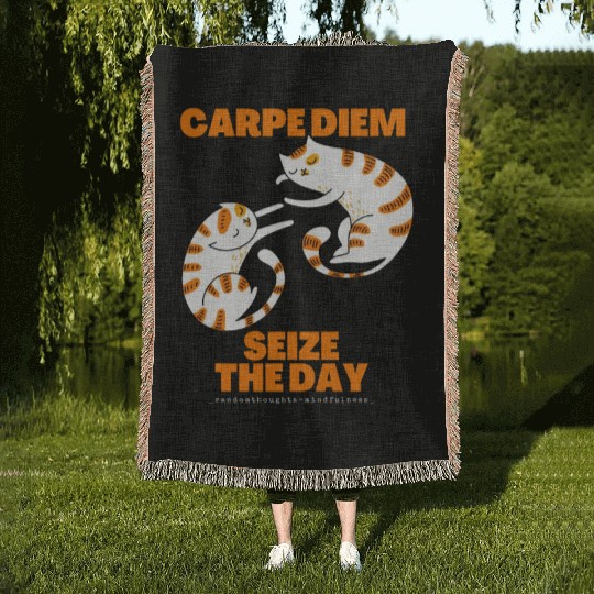 Cats Lover Carpe Diem Seize The Day Woven Blankets