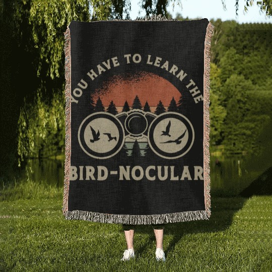 Bird Watching The Bird Nocular Retro Bird Watcher Woven Blankets