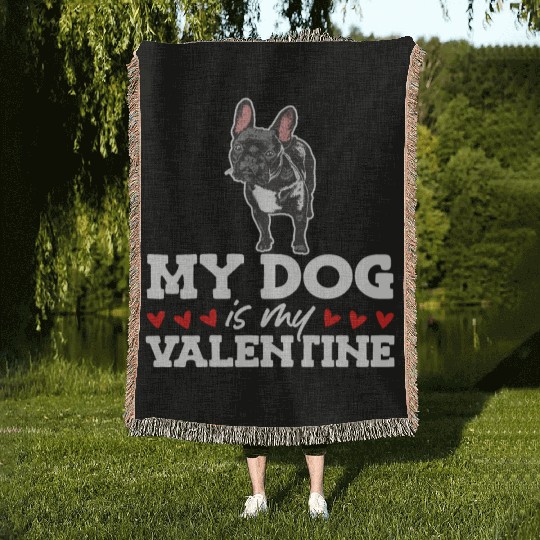 My Dog Is My Valentine Date Cute Doggy Woven Blankets