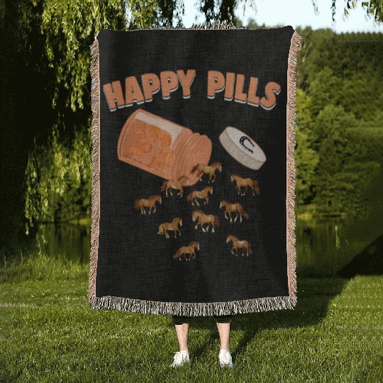 Happy Pills Horse Funny Farm Animal Lovers Humor Woven Blankets