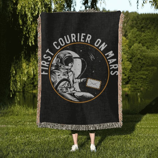 First Courier On Mars Postal Worker Mail Escort Woven Blankets