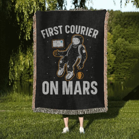 First Courier On Mars Postal Worker Mail Escort Woven Blankets