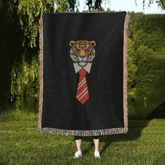 Orange Red Beige Colorful Tiger With Tie Woven Blankets