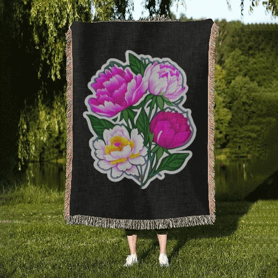 Peony Flower Art Woven Blankets