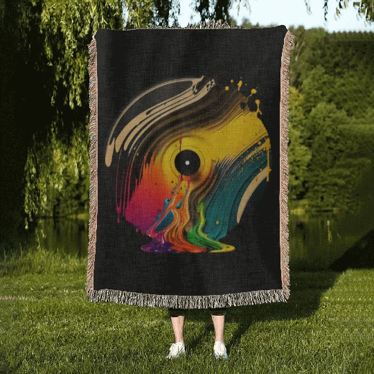 Coolest Retro Vinyl Melted Record Music Splash Art Woven Blankets