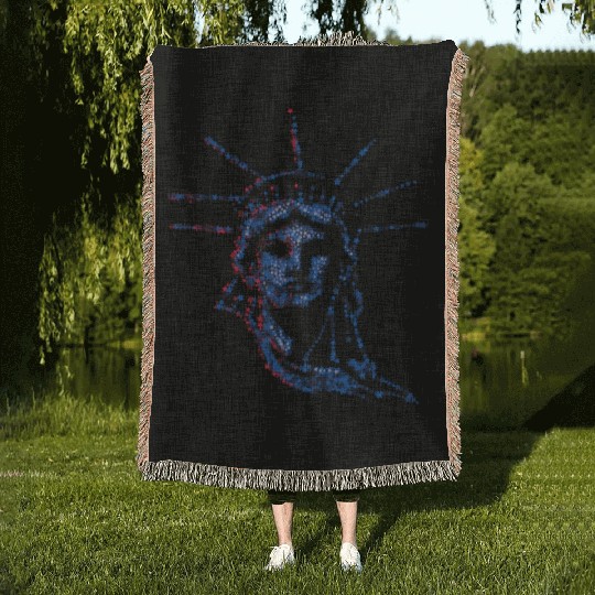 Statue Of Liberty 4th Of July American US Flag Woven Blankets
