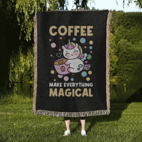 Pink Magical Unicorn Caffeine Coffee Lover Woven Blankets