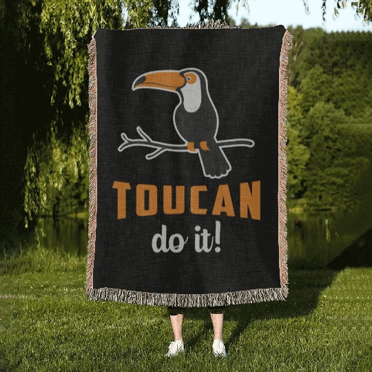 Toucan Do It Bird Watcher Watching Retro Toucans Woven Blankets