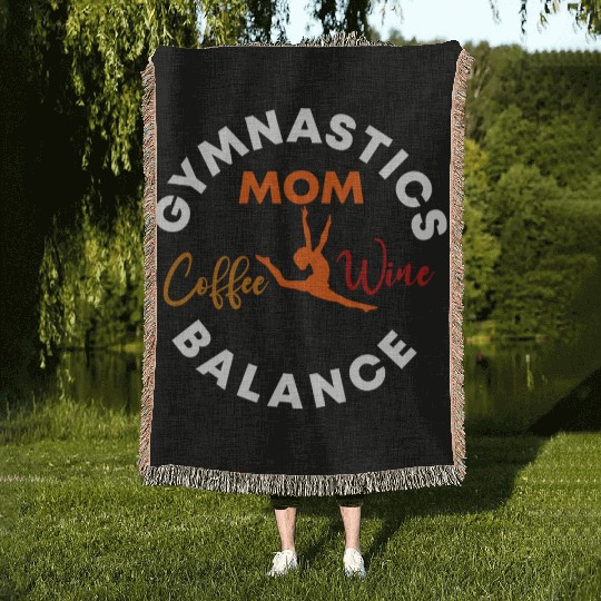 Gymnastics Mom Coffee Wine Balance fitness, gym Woven Blankets