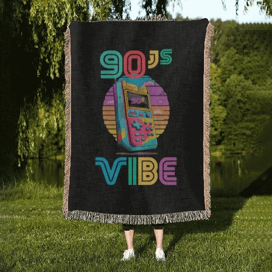 90s Vibe - I Love The 90s - Retro 90s Neon Woven Blankets