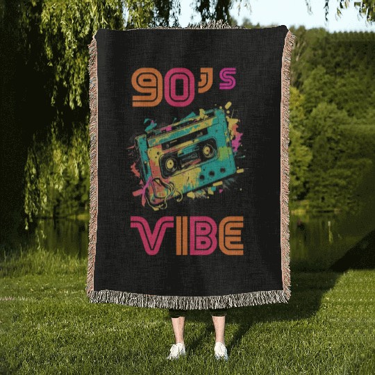 90s Vibe - I Love The 90s - Retro 90s Neon Woven Blankets