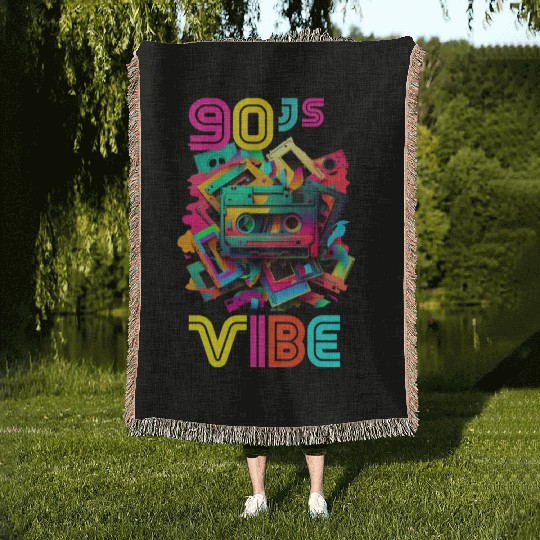 90s Vibe - I Love The 90s - Retro 90s Neon Woven Blankets