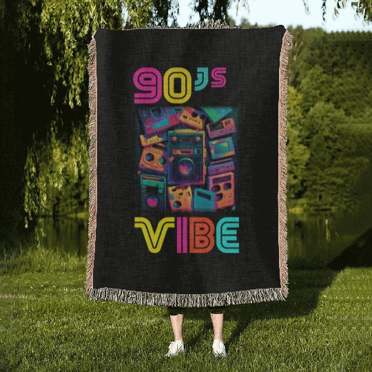 90s Vibe - I Love The 90s - Retro 90s Neon Woven Blankets